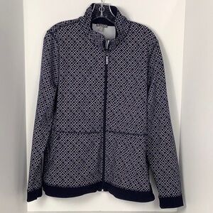 T by Talbots Active Wear Jacket Navy and White diamond pattern Women's XL